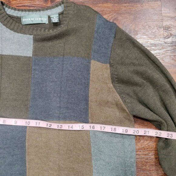 Oscar Dela Renta Patchwork Color Block Crew Neck Pullover Knit Sweater Men's M - Picture 11 of 13